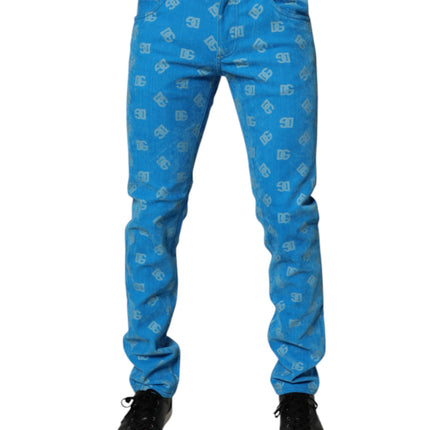 Dolce & Gabbana Blue Logo Monogram Cotton Skinny Denim Jeans