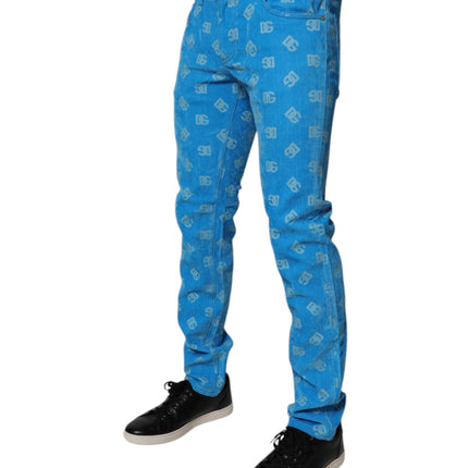Dolce & Gabbana Blue Logo Monogram Cotton Skinny Denim Jeans