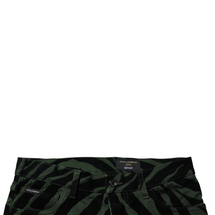 Dolce & Gabbana Black Green Stripes Cotton Skinny Denim Jeans