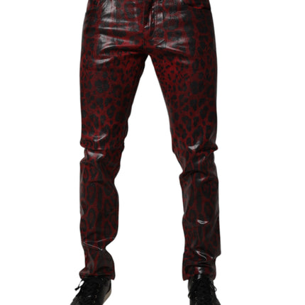 Dolce & Gabbana Red Leopard Cotton Skinny Men Denim Jeans
