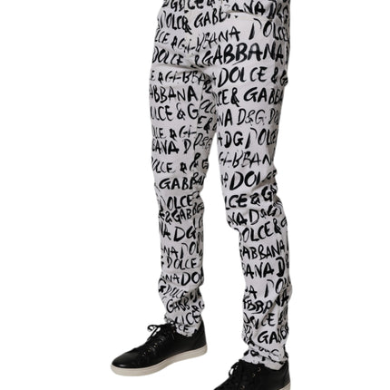 Dolce & Gabbana White Cotton Logo Print Skinny Denim Jeans