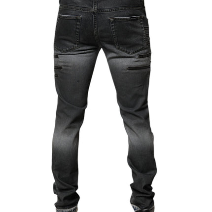 Dolce & Gabbana Dark Gray Tattered Cotton Skinny Denim Jeans