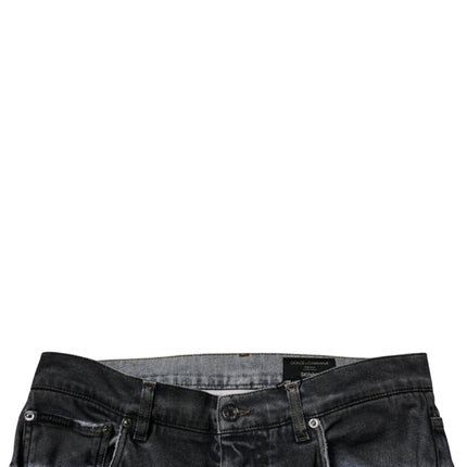Dolce & Gabbana Dark Gray Tattered Cotton Skinny Denim Jeans