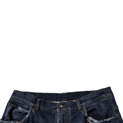 Dolce & Gabbana Dark Blue Tattered Wide Leg Men Denim Jeans