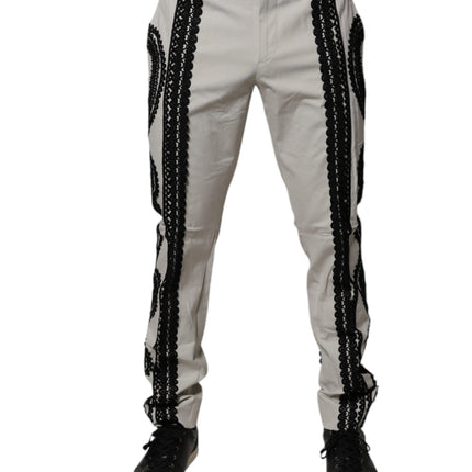 Dolce & Gabbana White Lace Trim Mid Waist Dress Formal Pants