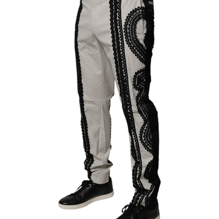 Dolce & Gabbana White Lace Trim Mid Waist Dress Formal Pants