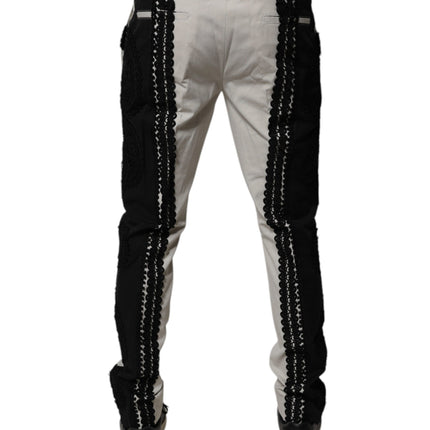 Dolce & Gabbana White Lace Trim Mid Waist Dress Formal Pants