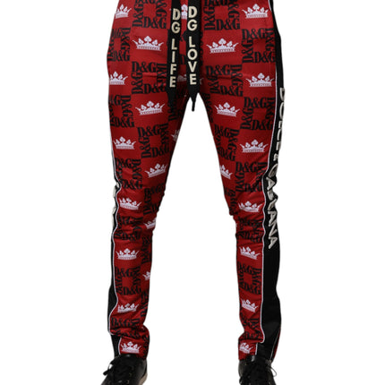Dolce & Gabbana Red Crown Logo Monogram Men Sweatpants Pants