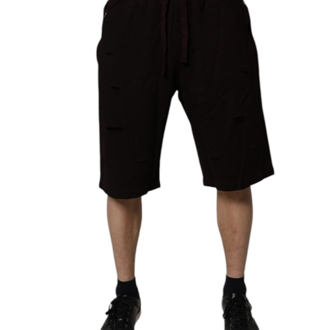 Dolce & Gabbana Maroon Cotton Logo Plaque Men Bermuda Shorts