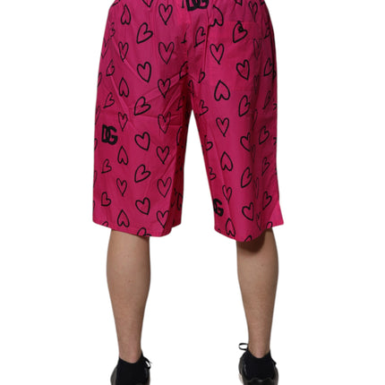 Dolce & Gabbana Pink Cotton Heart Print Bermuda Shorts