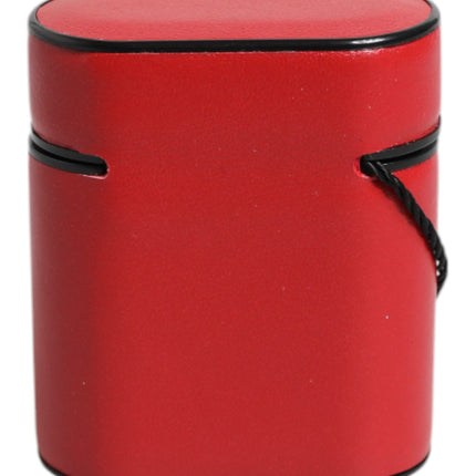 Dolce & Gabbana Red Calfskin Leather Logo Print Flip Holder Airpods Case