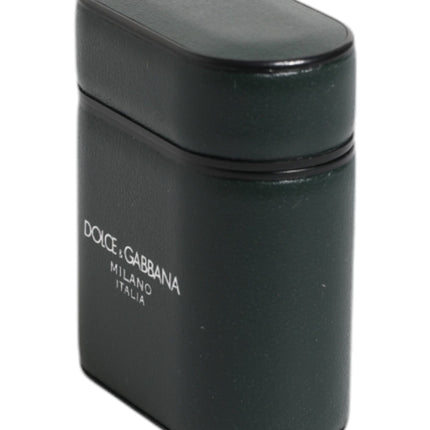 Dolce & Gabbana Green Calfskin Leather Logo Print Flip Holder Airpods Case