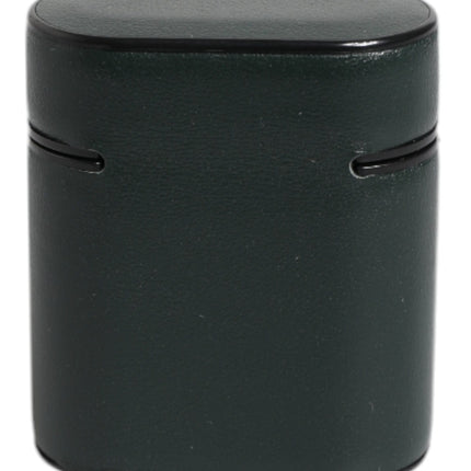 Dolce & Gabbana Green Calfskin Leather Logo Print Flip Holder Airpods Case