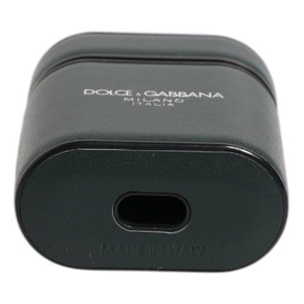 Dolce & Gabbana Green Calfskin Leather Logo Print Flip Holder Airpods Case