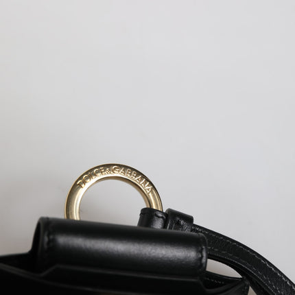 Dolce & Gabbana Black Leather Strap Gold Metal Logo Plaque Airpods Case