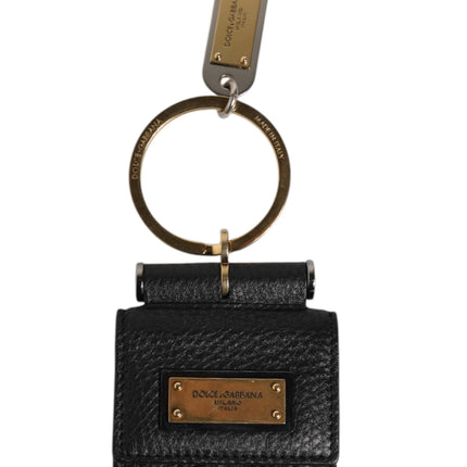 Dolce & Gabbana Black Leather Strap Gold Metal Logo Plaque Airpods Case