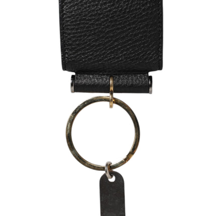 Dolce & Gabbana Black Leather Strap Gold Metal Logo Plaque Airpods Case