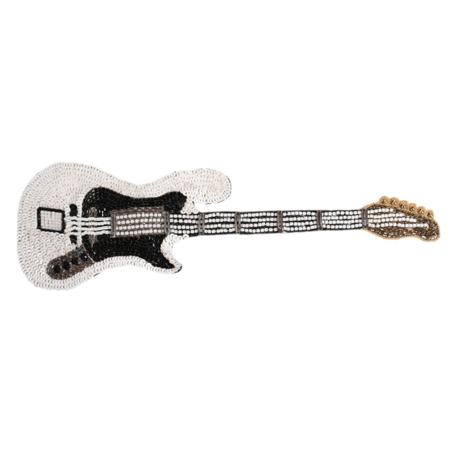 Dolce & Gabbana Gold Brass Logo Beaded Guitar Pin Brooch
