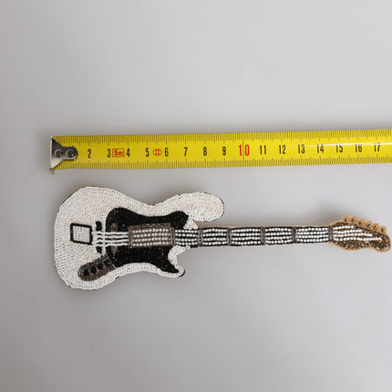 Dolce & Gabbana Gold Brass Logo Beaded Guitar Pin Brooch