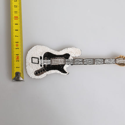 Dolce & Gabbana Gold Brass Logo Beaded Guitar Pin Brooch
