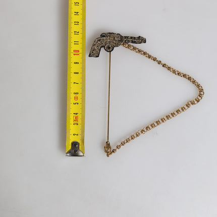 Dolce & Gabbana Black Gold Brass Copper Revolver Brooch Lapel Pin