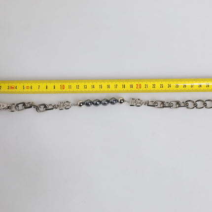 Dolce & Gabbana Silver Tone Chain Lobster Clasp Logo Gray Pearls Bracelet
