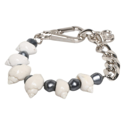 Dolce & Gabbana Silver Tone Brass Beaded Shell DG Logo Pendant Bracelet