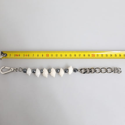 Dolce & Gabbana Silver Tone Brass Beaded Shell DG Logo Pendant Bracelet