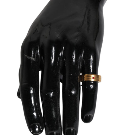 Dolce & Gabbana Gold Tone Brass Red Crystal DG Logo Ring
