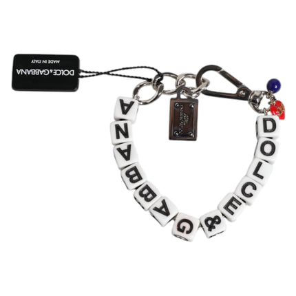Dolce & Gabbana Silver Brass Chain Dice Logo Embellished Charm Bracelet