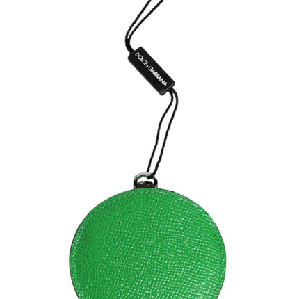 Dolce & Gabbana Green Calfskin Leather Round Logo Hand Mirror Holder