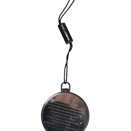 Dolce & Gabbana Green Calfskin Leather Round Logo Hand Mirror Holder