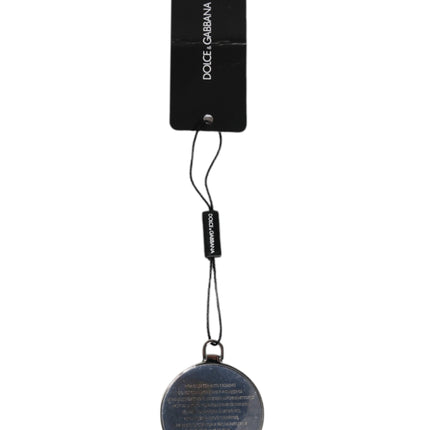 Dolce & Gabbana Pink Calfskin Leather Round Logo Hand Mirror Holder