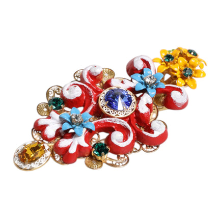 Dolce & Gabbana Multicolor Spring CARRETTO Gold Brass Crystal Hair Clip