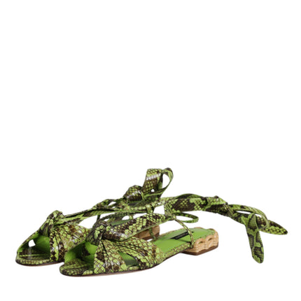 Dolce & Gabbana Green Animal Print Ankle Wrap Sandals Shoes