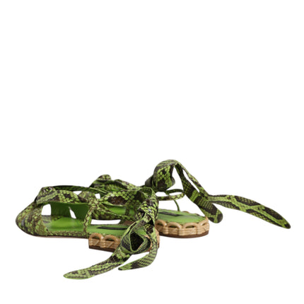 Dolce & Gabbana Green Animal Print Ankle Wrap Sandals Shoes