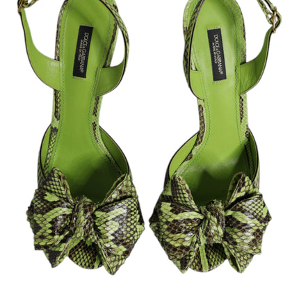 Dolce & Gabbana Green Python Leather Heels Sandals Shoes