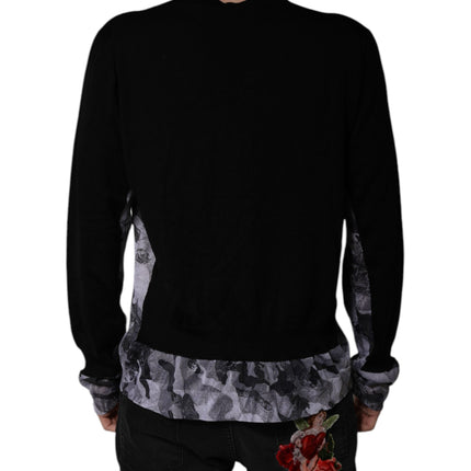 Dolce & Gabbana Black Camouflage V-neck Pullover Sweater