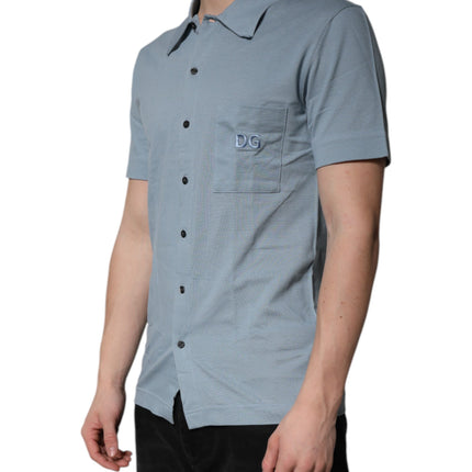 Dolce & Gabbana Blue Cotton Button Down Casual Men Polo Shirt