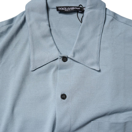 Dolce & Gabbana Blue Cotton Button Down Casual Men Polo Shirt