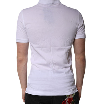 Dolce & Gabbana White Cotton Logo Collared Polo T-shirt