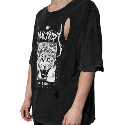 Dolce & Gabbana Black Graphic Print Cotton Crew Neck T-shirt