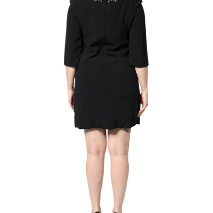 Dolce & Gabbana Black Crystal Embellished Round Neck Mini Dress
