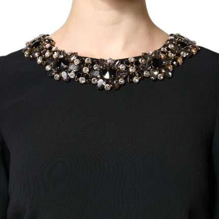 Dolce & Gabbana Black Crystal Embellished Round Neck Mini Dress