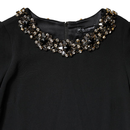 Dolce & Gabbana Black Crystal Embellished Round Neck Mini Dress