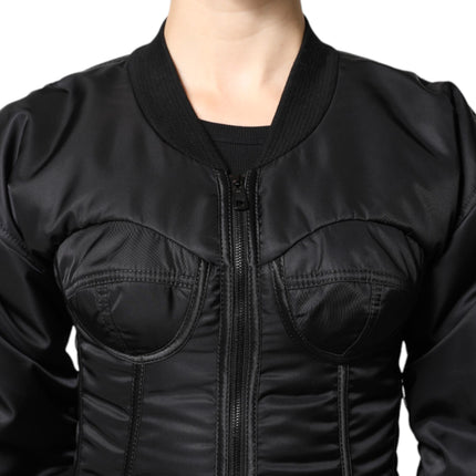 Dolce & Gabbana Black Nylon Full Zip Bustier Corset Jacket