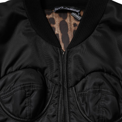 Dolce & Gabbana Black Nylon Full Zip Bustier Corset Jacket