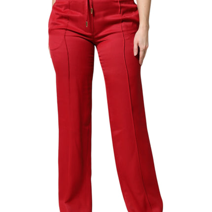 Dolce & Gabbana Red Viscose Straight Fit Pants