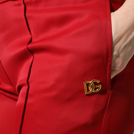 Dolce & Gabbana Red Viscose Straight Fit Pants