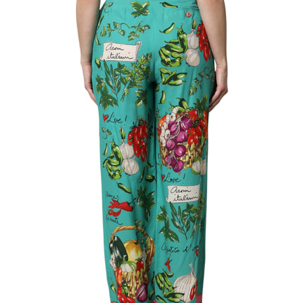 Dolce & Gabbana Green Silk Printed Straight Pants